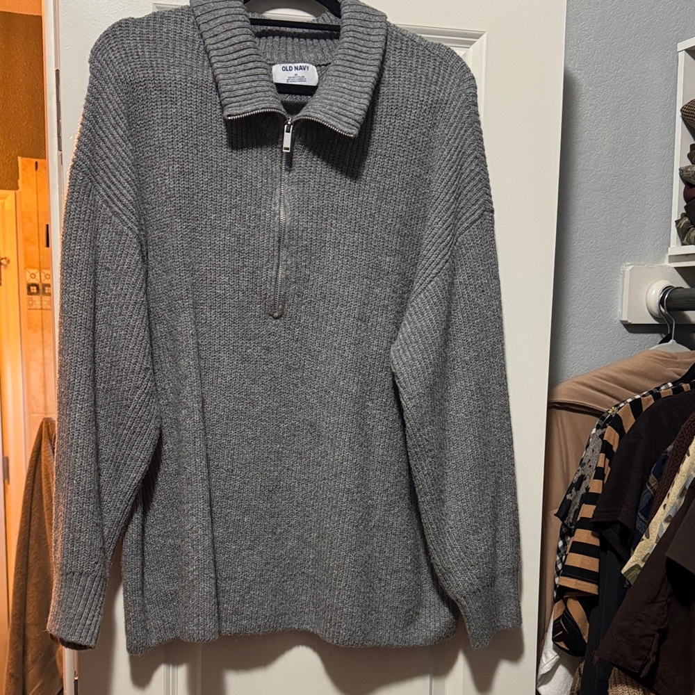 Old Nacy Vintage up cycled  zip grey sweater